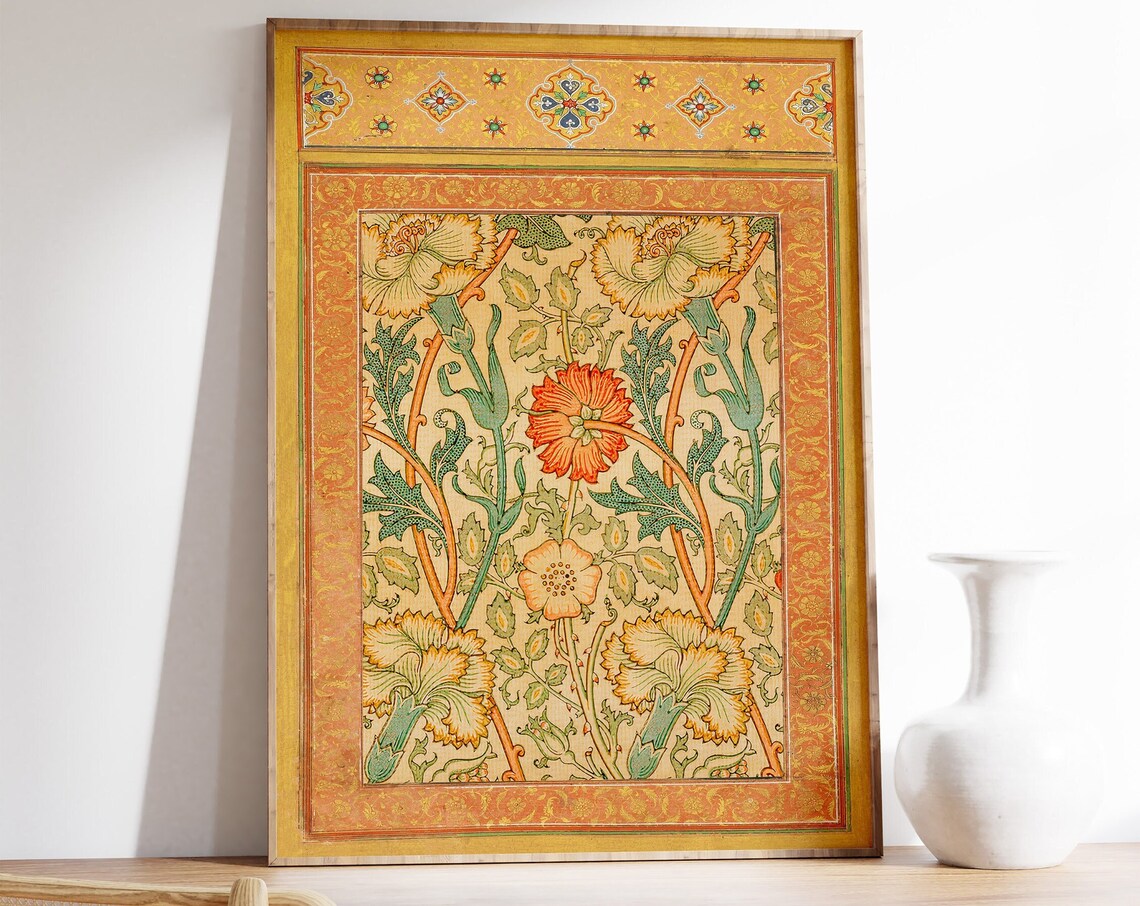 Indian Floral Birds Pichwai Vintage Art Print