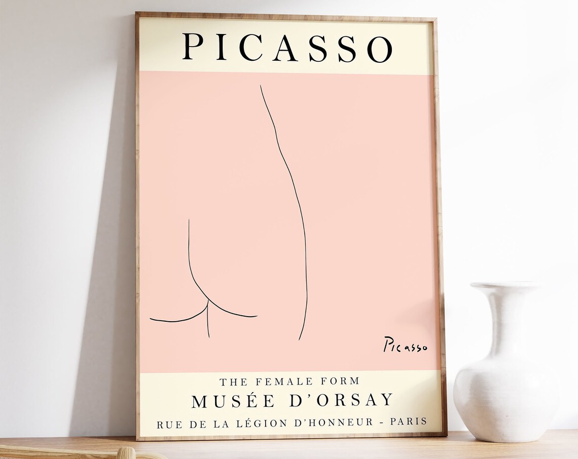 Picasso Exhibition Poster, Vintage Line Drawing Print