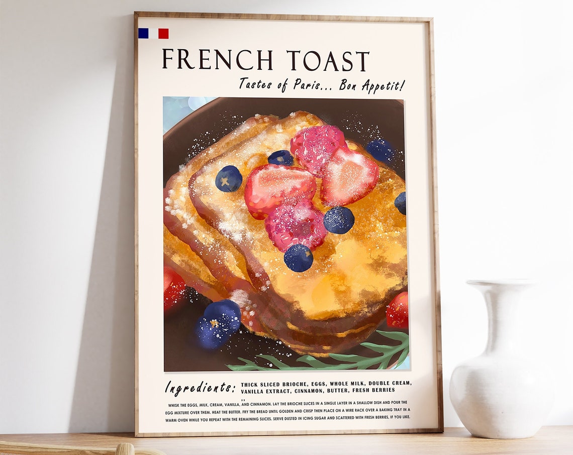 French Toast Berry Brioche Recipe Illustration Cozy Kitchen Poster