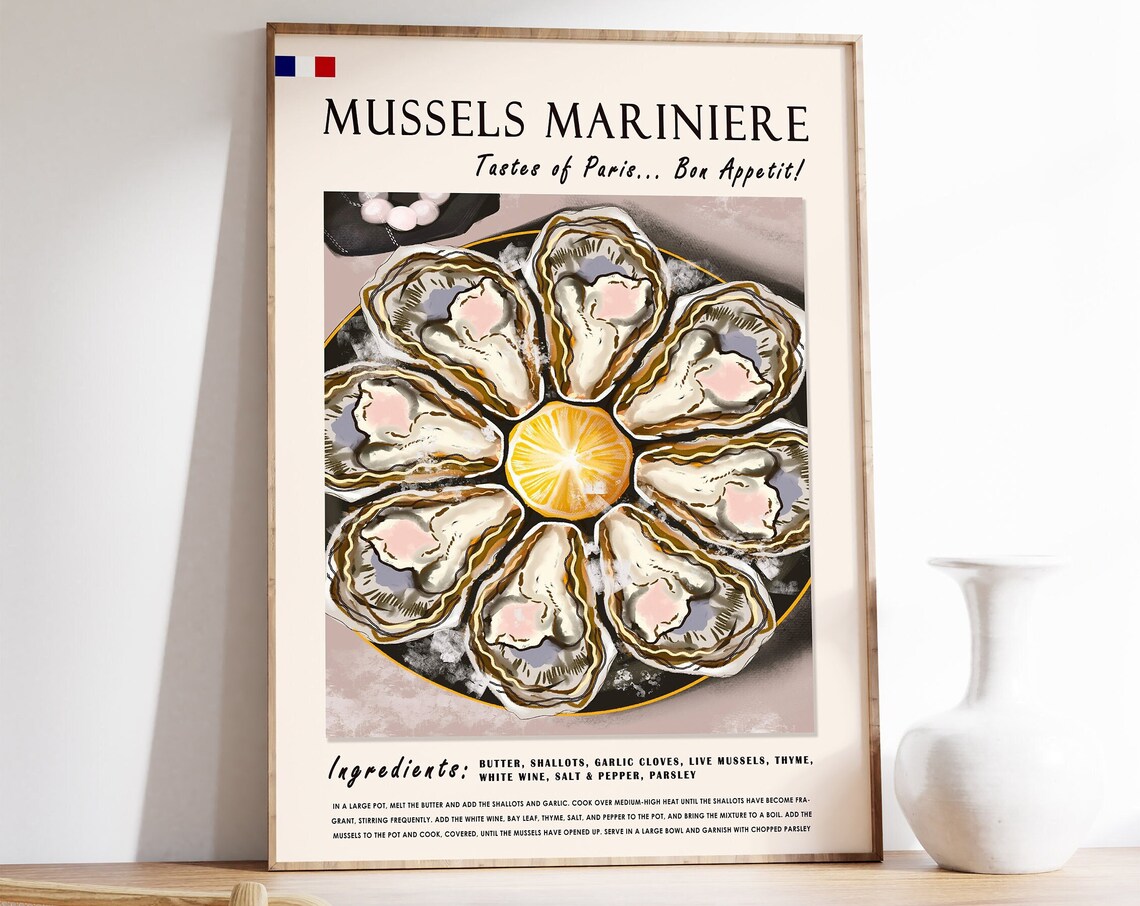 Mussels Mariniere Paris French Oysters Seafood Recipe Poster