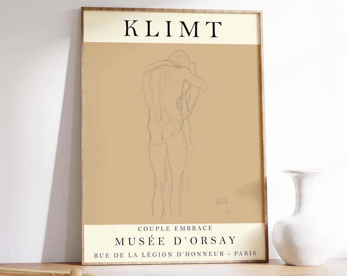 Gustav Klimt Couple Embrace Vintage Art Print