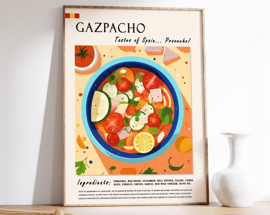 Gazpacho Spanish Soup Recipe Illustrated Kitchen Food Art Poster