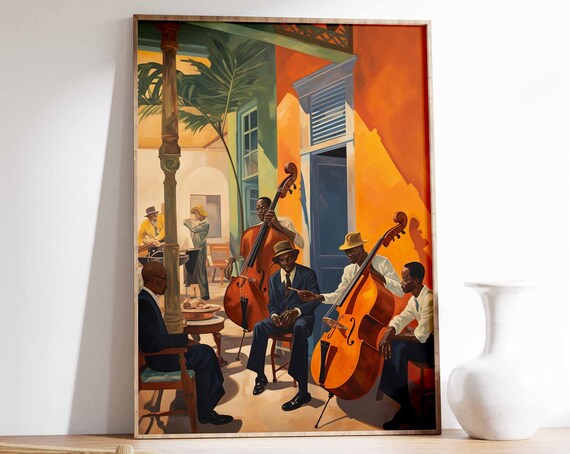 Jazz Musicians Retro Double Bass Band Painting Music Fan Art Poster