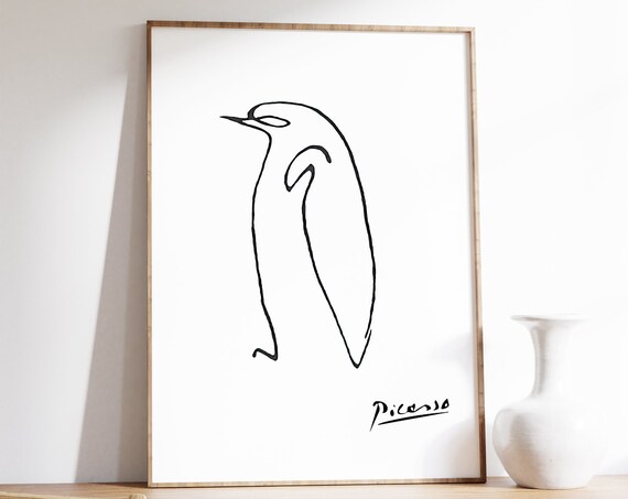 Picasso Minimalist Penguin Bird Line Art Print