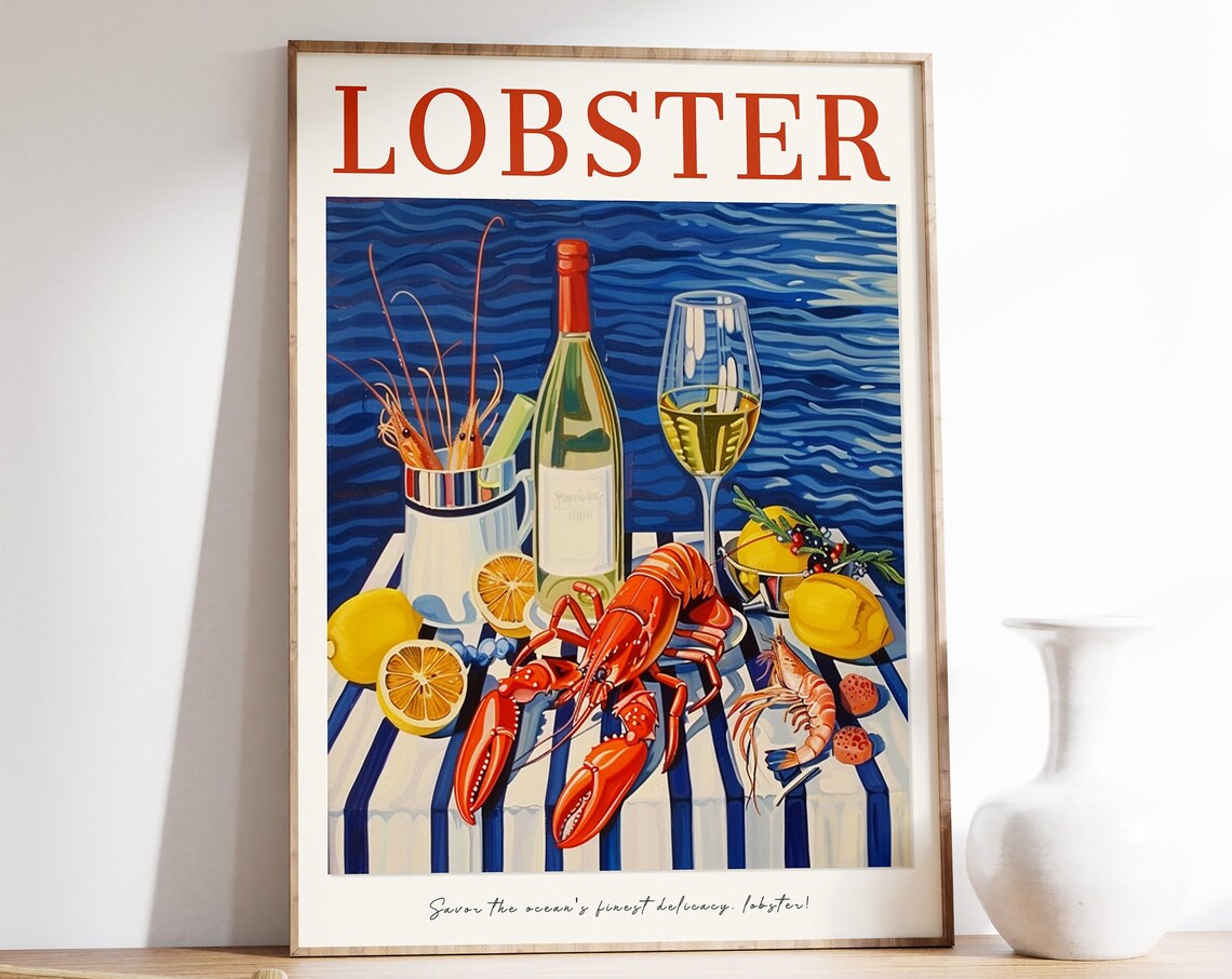 Lobster Vintage Food Print, Seafood Kitchen Decor