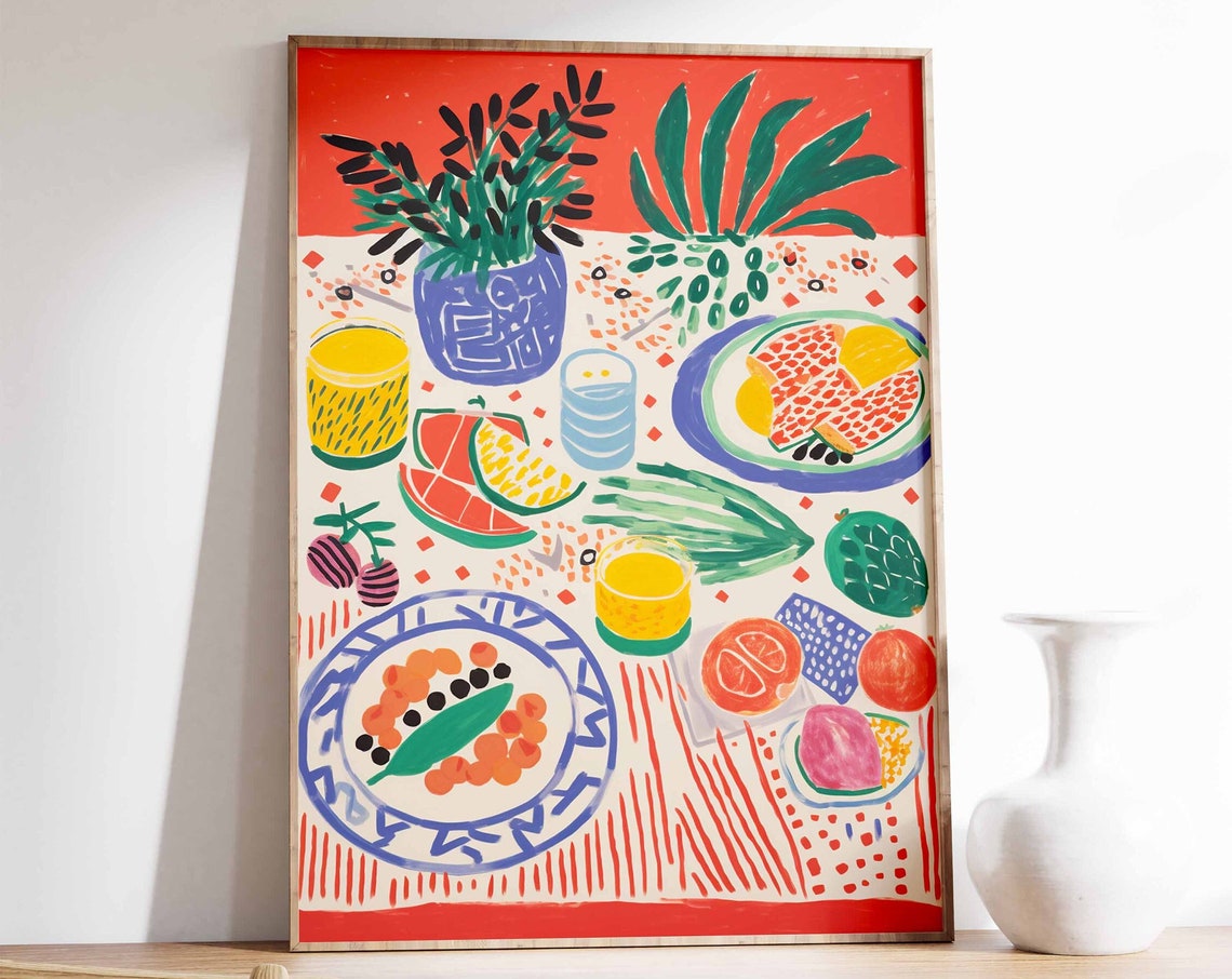 Colorful Abstract Dinner Table Art Poster Fruit Feast Kitchen Decor