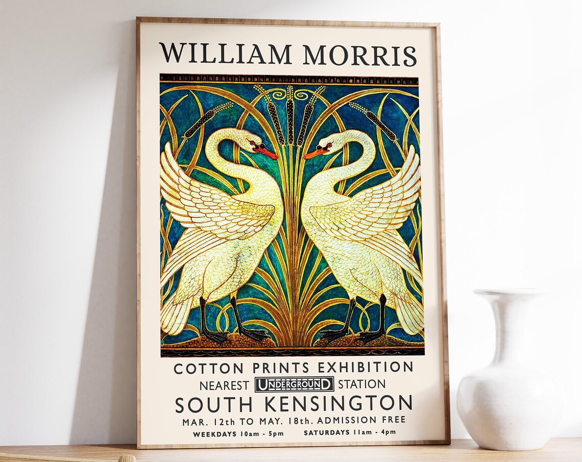 William Morris Cotton Prints Exhibition South Kensington Swan Poster
