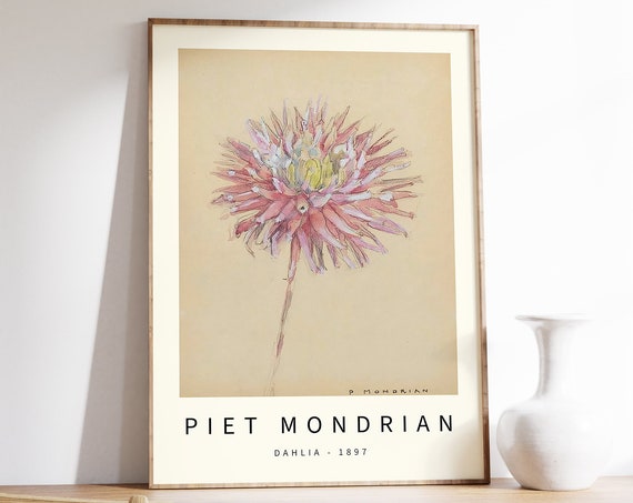 Piet Mondrian Dahlia Floral Art Print, Modern Decor