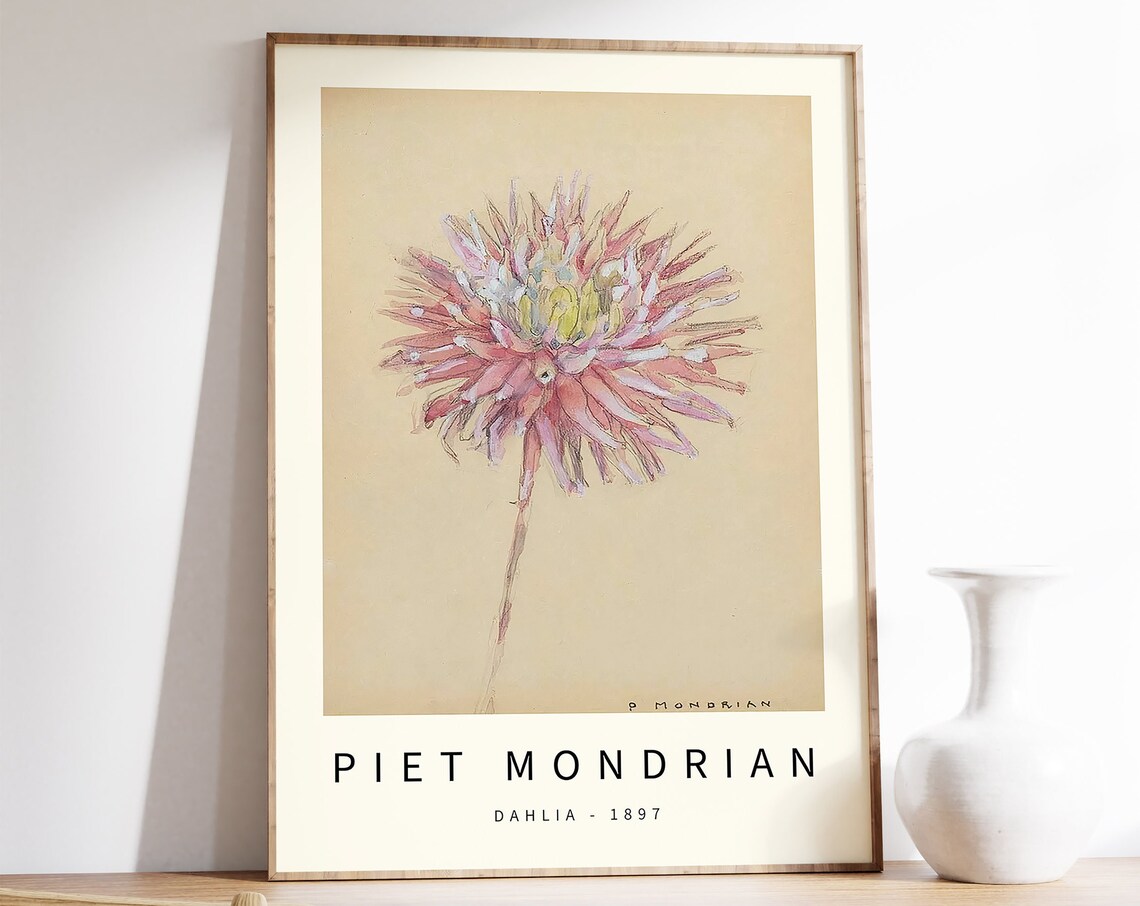 Piet Mondrian Dahlia Floral Art Print, Modern Decor