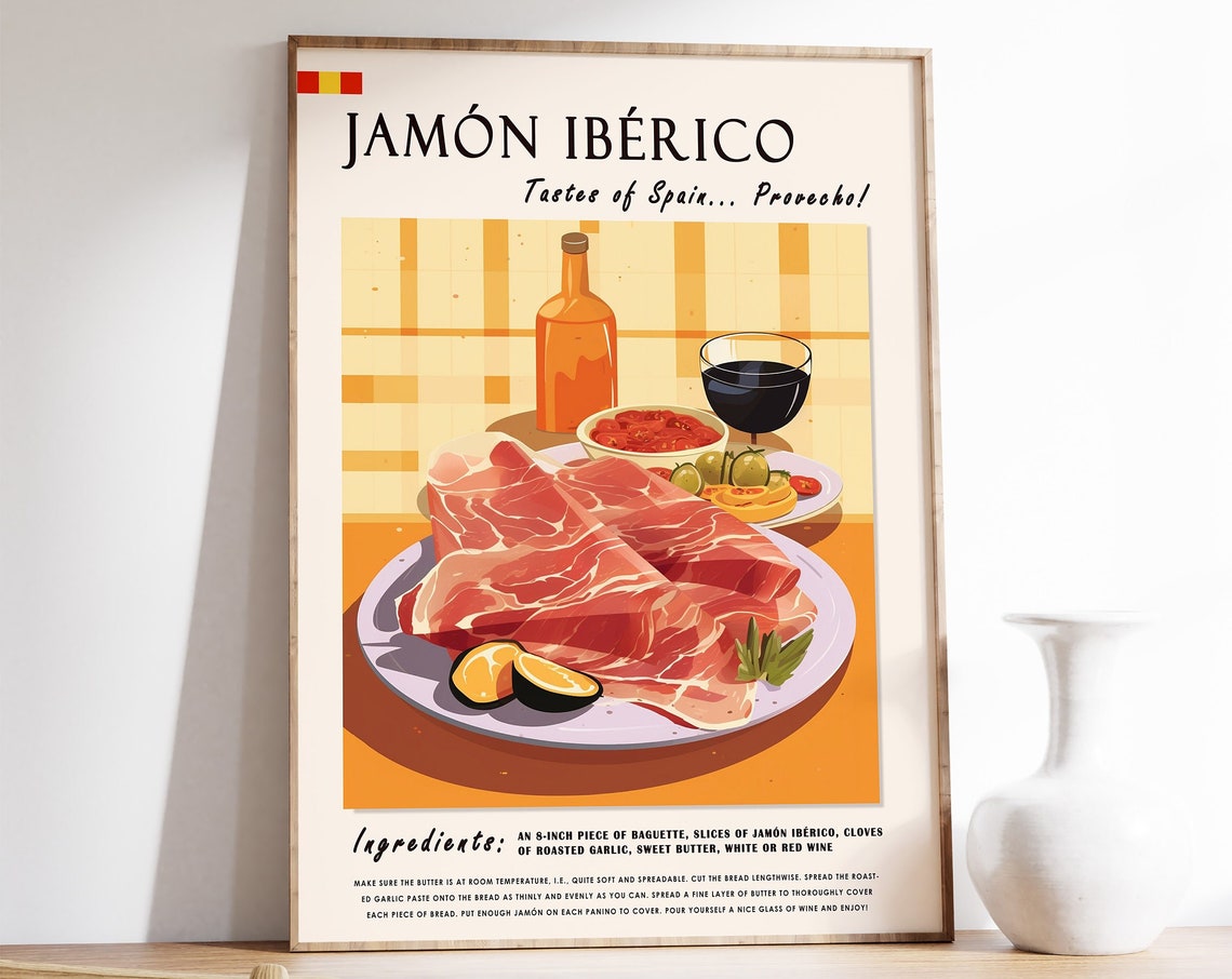 Jamon Iberico Spanish Food Print Tapas Recipe Rustic Kitchen Decor