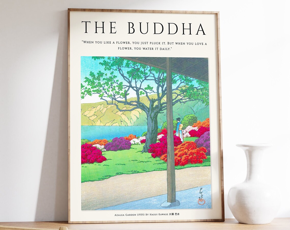 Buddhist Meditation Art Print, Japanese Spiritual Floral