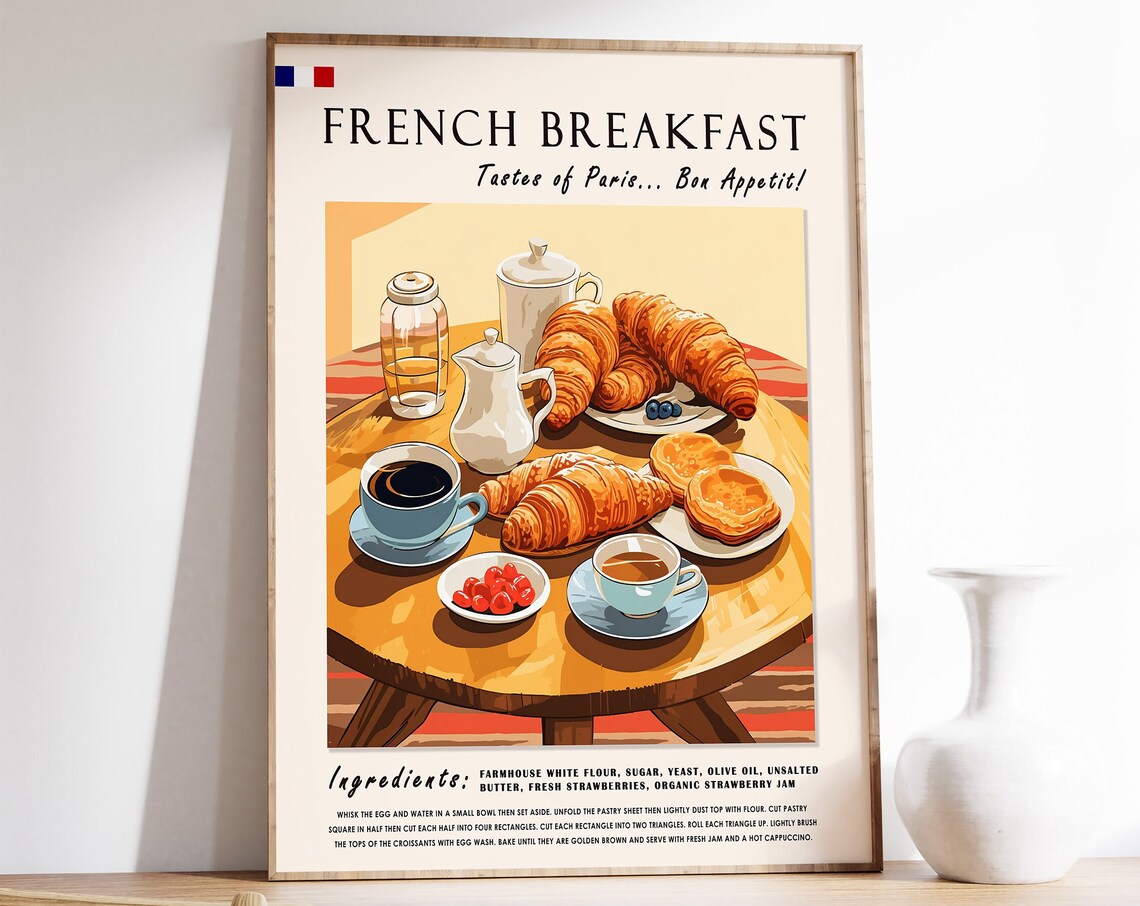 French Breakfast Poster, Kitchen Food Art Print