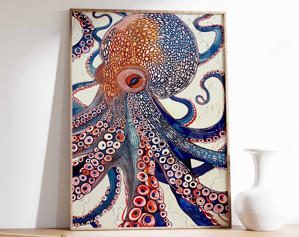 Octopus Vintage Sea Life Art Print, Ocean Decor