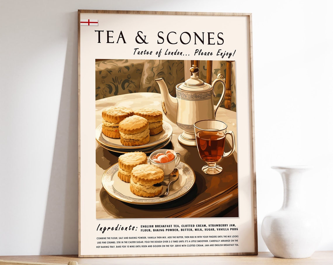 Tea and Scones London Afternoon Tea Recipe Kitchen Art Gift Poster