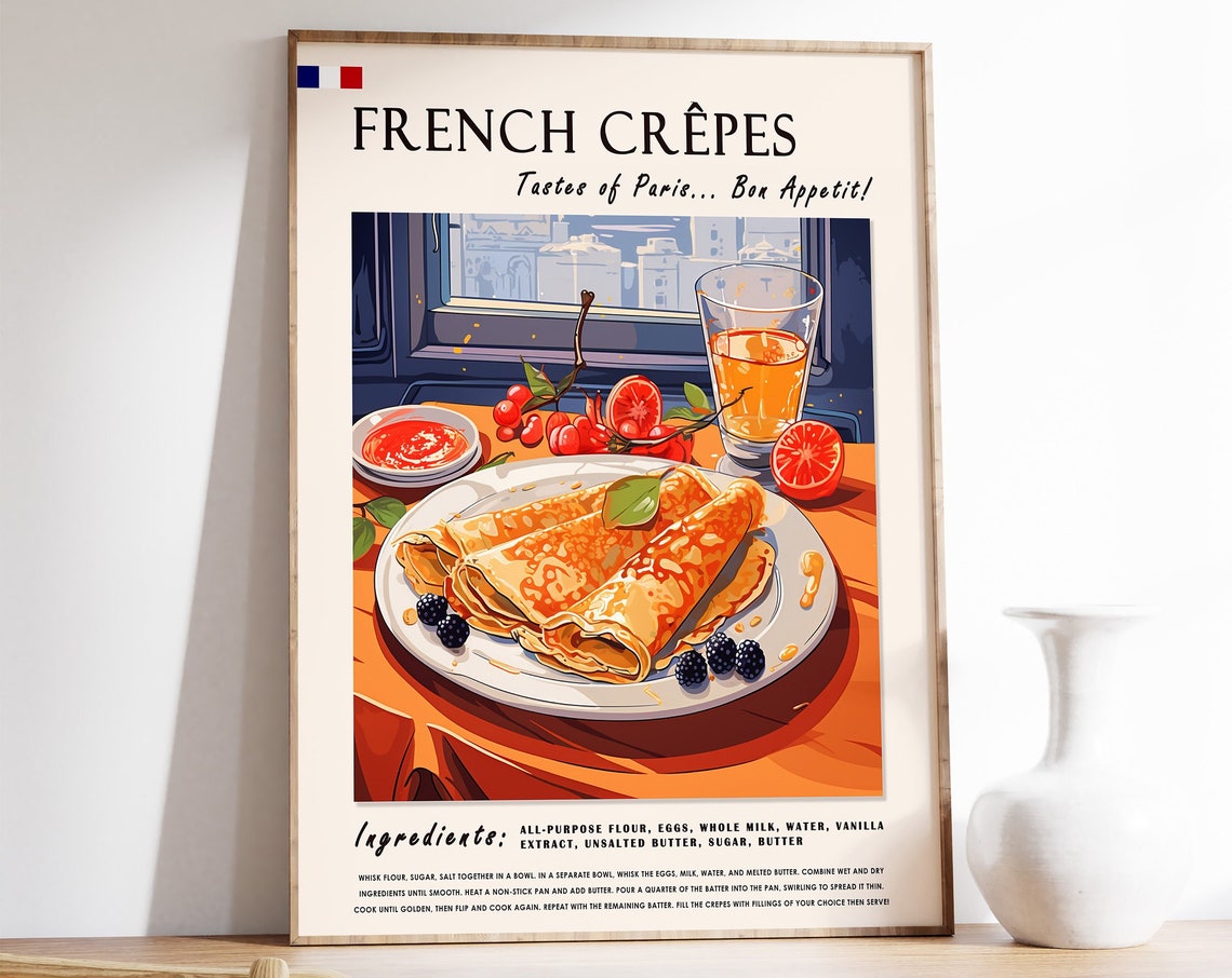 French Crepes Poster French Crepes Food Print French Dessert Poster Kitchen Print Kitchen Decor Food Art Food Drink Art