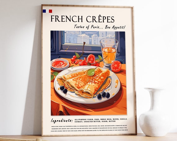 French Crepes Poster French Crepes Food Print French Dessert Poster Kitchen Print Kitchen Decor Food Art Food Drink Art