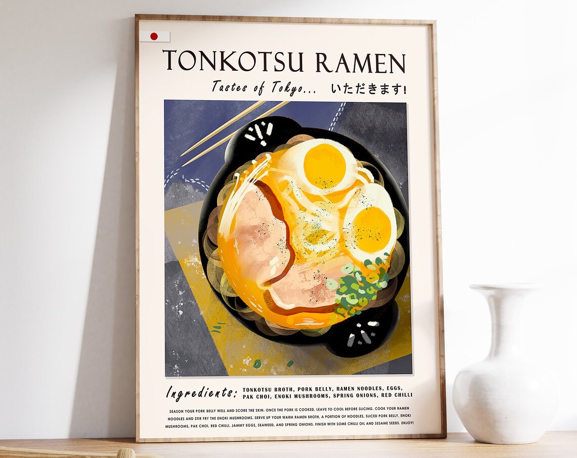 Japanese Ramen Noodles Art Print, Kitchen Decor
