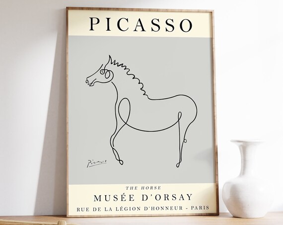Picasso Exhibition Poster The Grey Horse Horse Art Animal Decor Picasso Art Print Minimalist Decor Line Art Gift A1a2a3a4