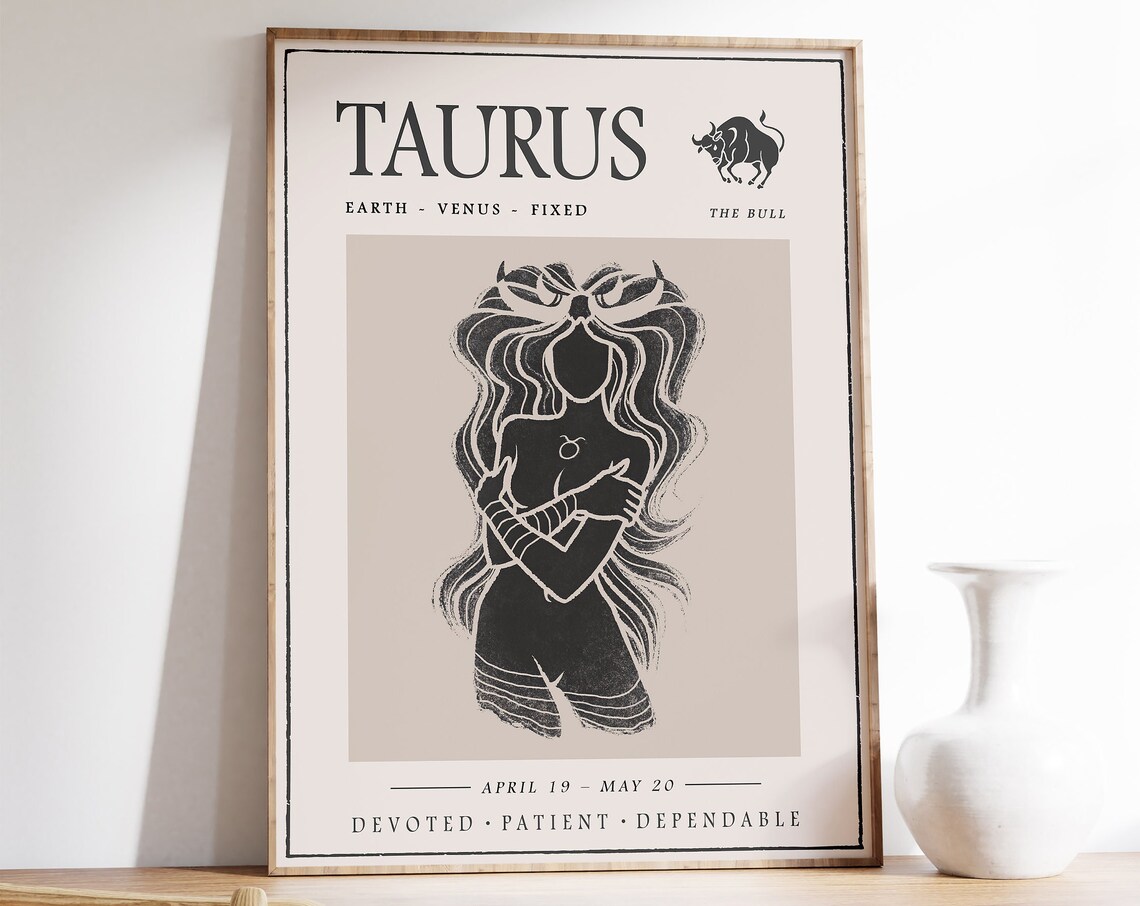 Taurus Star Sign Boho Art Print, Birthday Gift