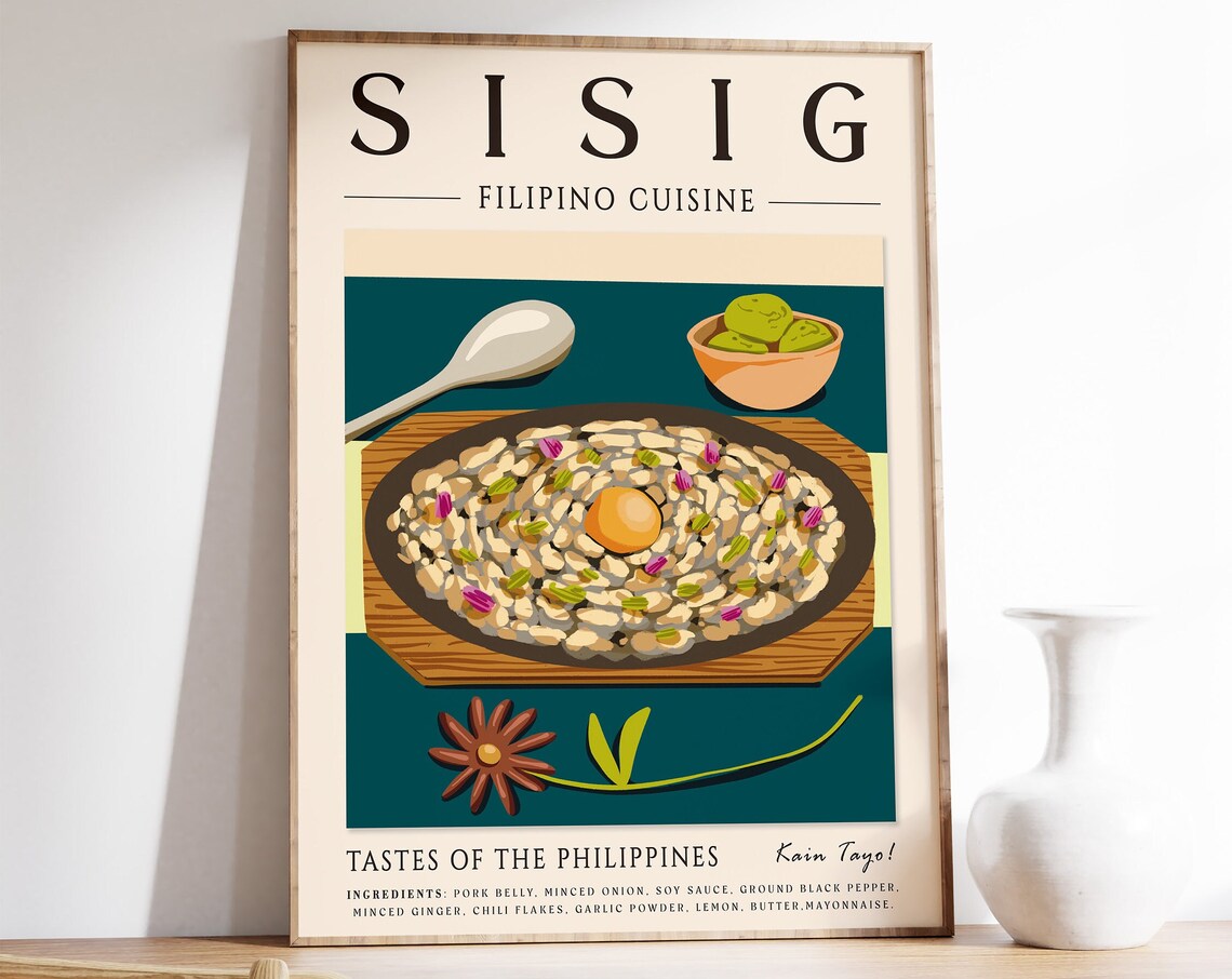 Sisig Filipino Cuisine Sizzling Plate Food Illustration Poster