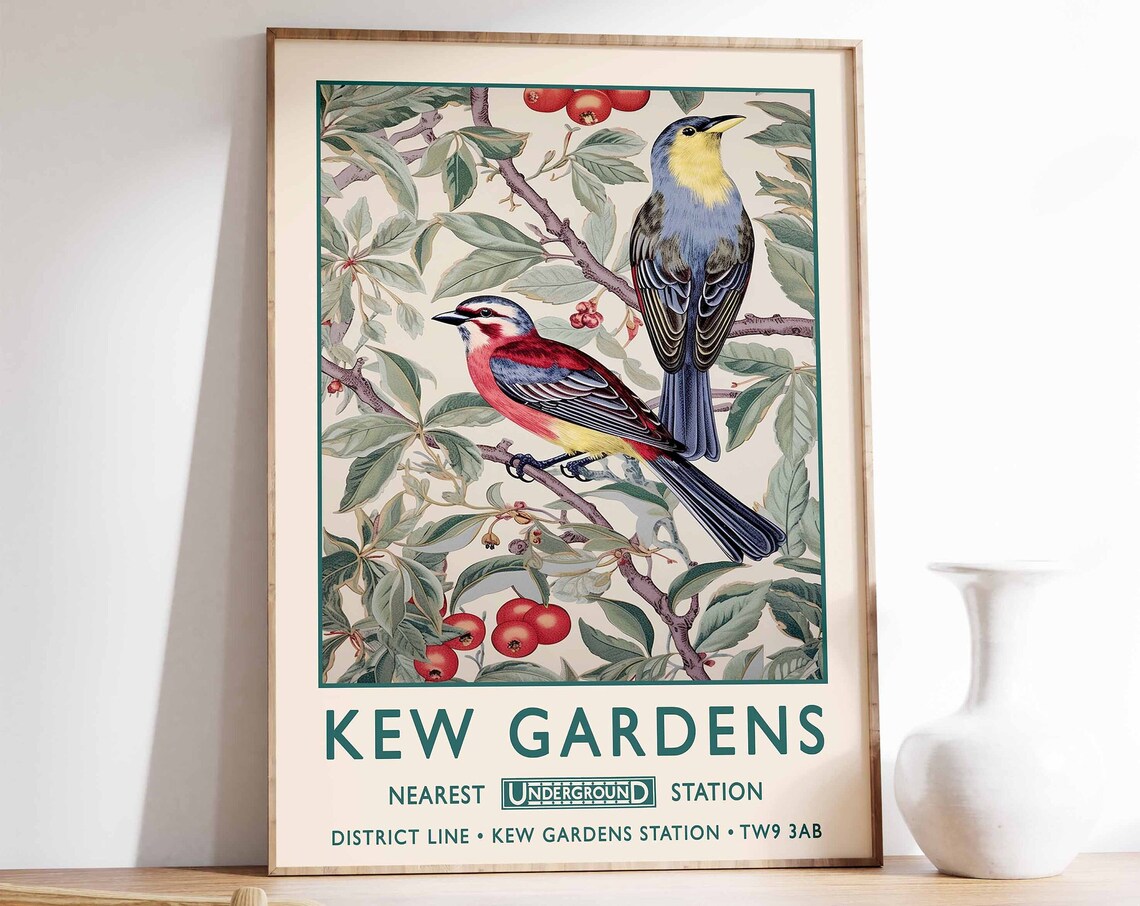 Kew Gardens Vintage Birds Cherry Branch Art Nostalgic Poster