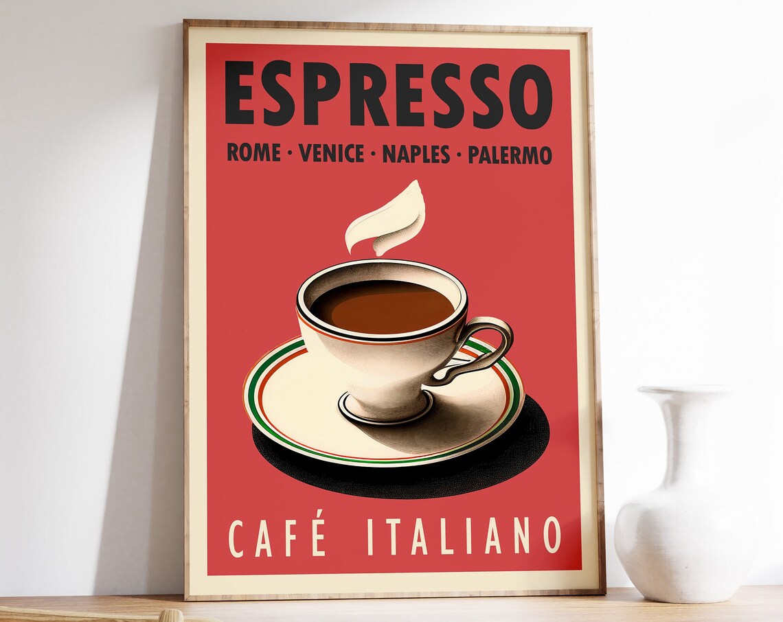 Espresso Coffee Print, Vintage Italian Kitchen Decor