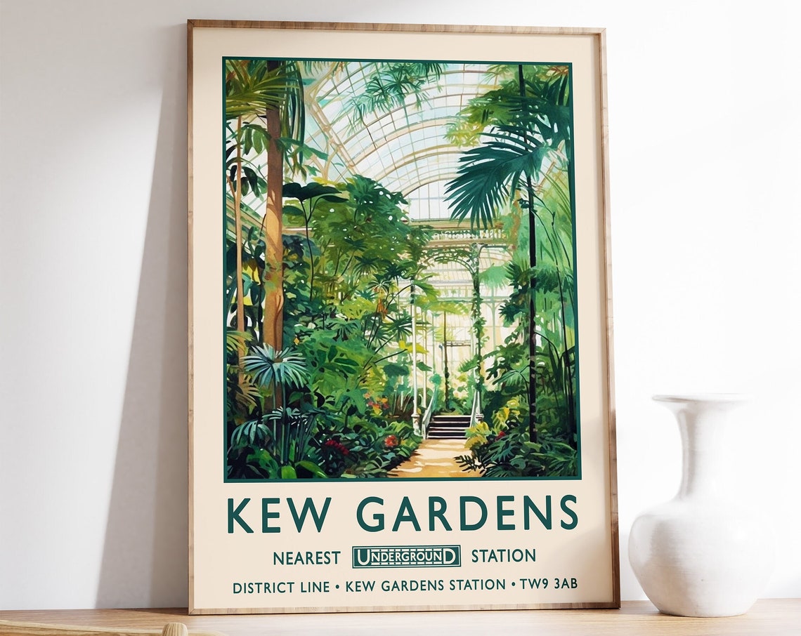 Kew Gardens London Palm House Underground District Travel Poster