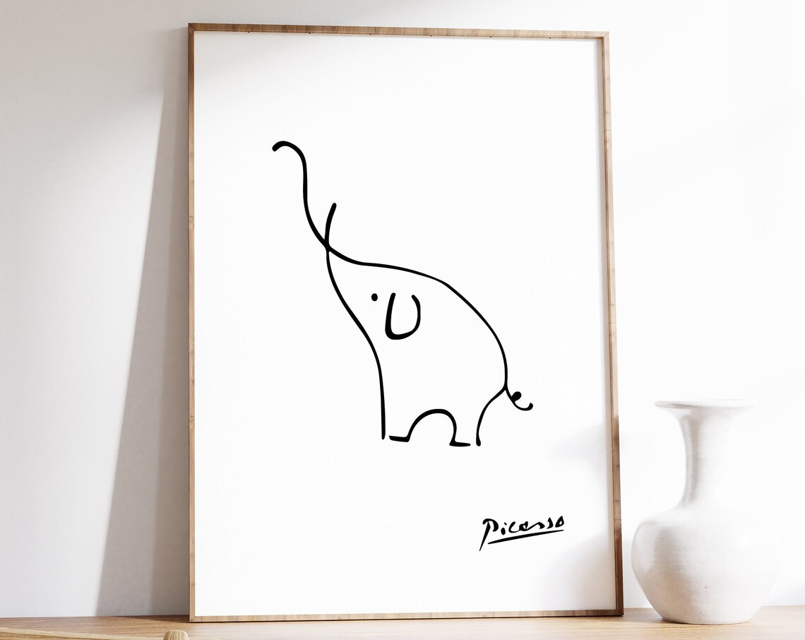 Picasso-Inspired Elephant Line Art Print