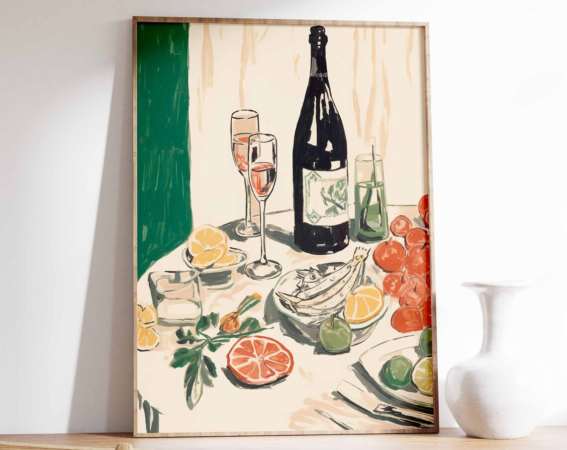 Dinner Party Food Print, Vintage Kitchen Poster
