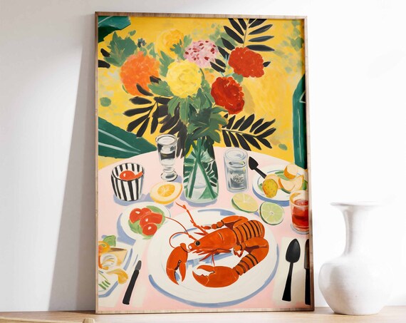 Vintage Seafood Print Retro Lobster Food Art Vintage Kitchen Poster Kitchen Decor Food Illustration Art Food Poster Gift For Chef