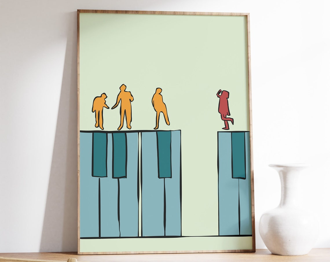 Abstract Piano Keys Walking Figures Music Poster Minimalist Art
