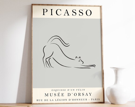 Picasso Line Art Exhibition Poster Grey Cat Poster Animal Art Picasso Art Print Animal Gift Wall Art Decor