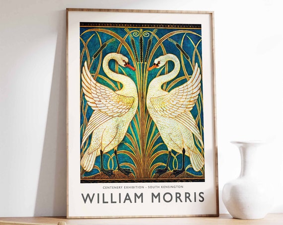 William Morris Swan Print William Morris Exhibition Poster William Morris Floral Decor Vintage Wall Art Botanical Art Flower Print