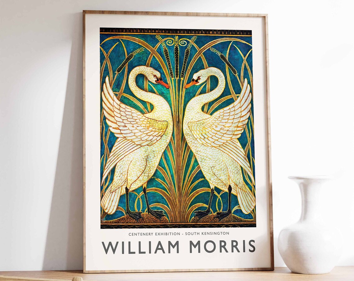 William Morris Swan Pair Art Nouveau Exhibition Style Poster