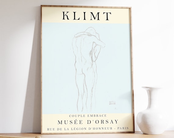 Gustav Klimt Couple Embrace Minimalist Sketch Musee d Orsay Art Poster