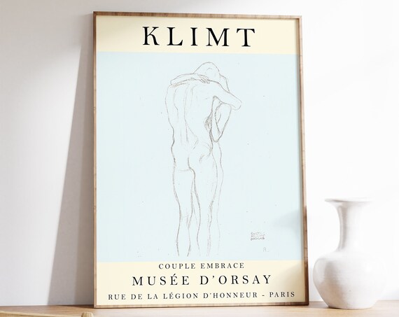 Gustav Klimt Exhibition Poster Couple Embrace Vintage Art Love Art Minimalist Poster Line Drawing Art Print Bedroom Couples Gift