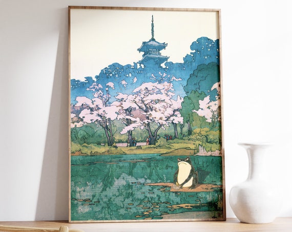 Japanese Frog Poster Japanese Art Print Wall Art Decor Exhibition Poster Print Matsumoto Hoji Frog Hiroshi Yoshida Floral Print Gift