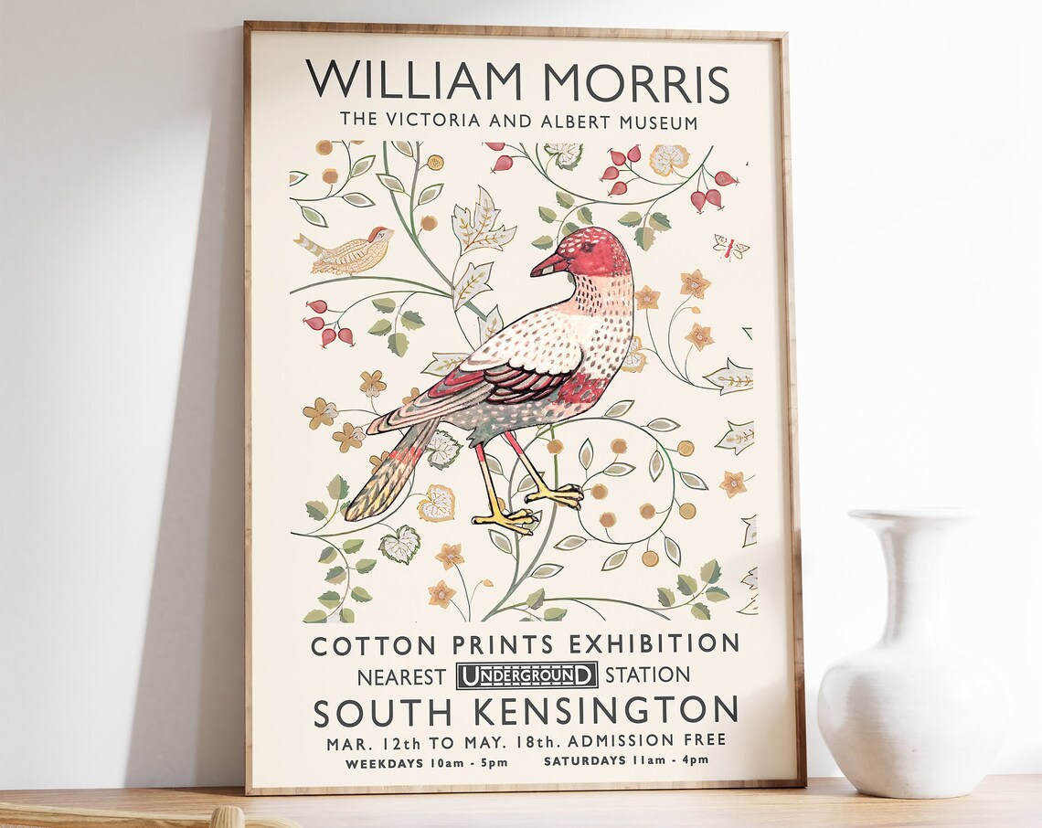 William Morris Floral Bird Art Print, Vintage Poster