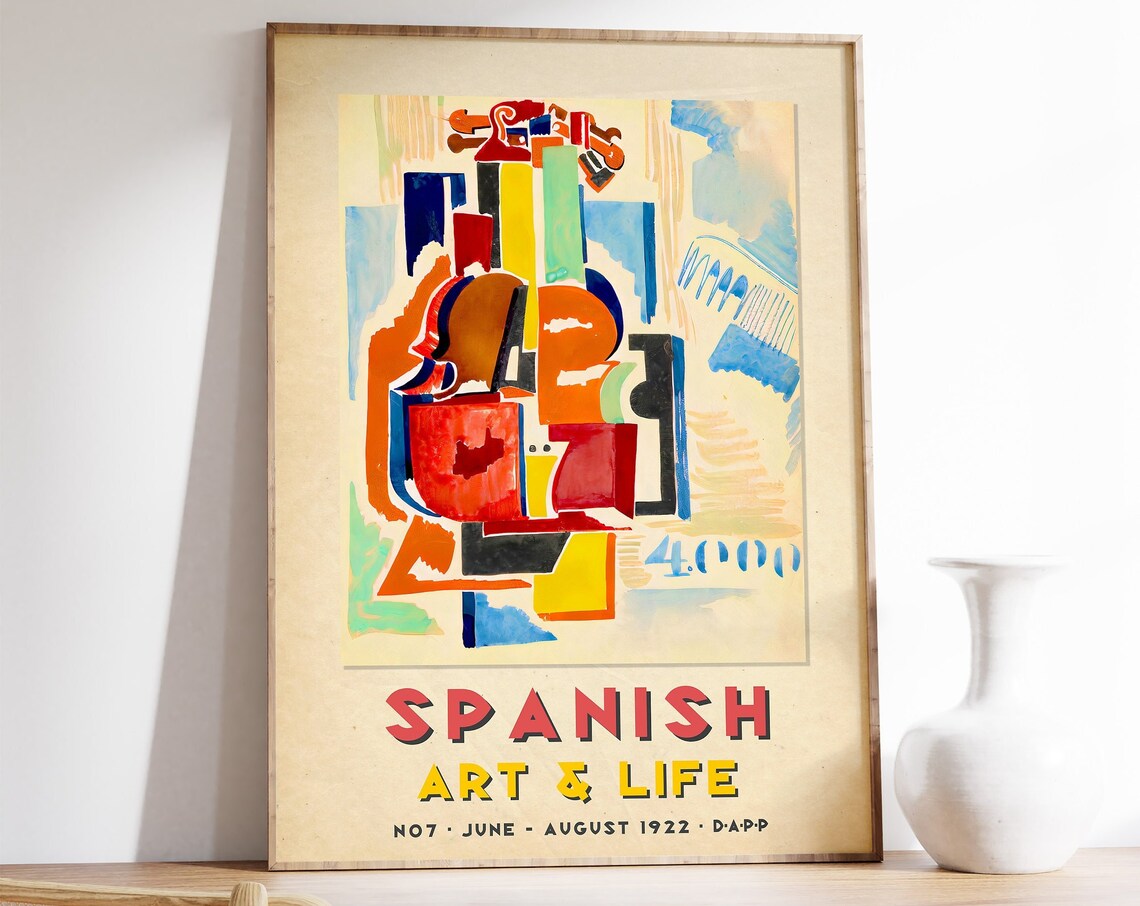 Spanish Exhibition Travel Poster, Vintage Floral Print