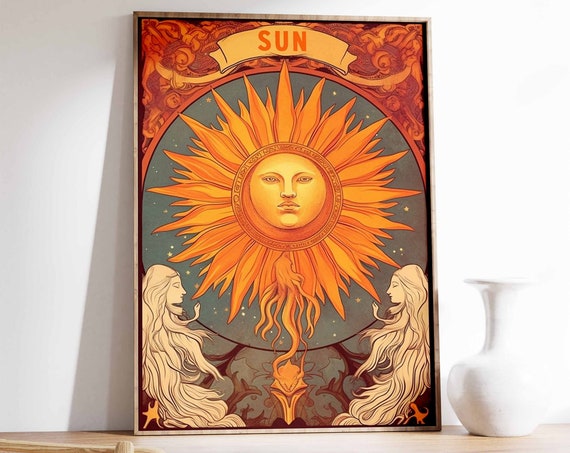 The Sun Tarot Card Poster Celestial Wall Art Sun And Moon Poster Boho Decor Boho Wall Art Mystical Print Astrology Art Bedroom Print