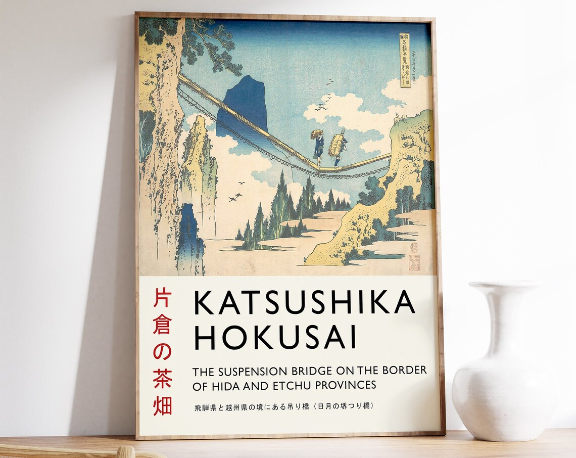 Katsushika Hokusai Suspension Bridge Japanese Woodblock Art Poster