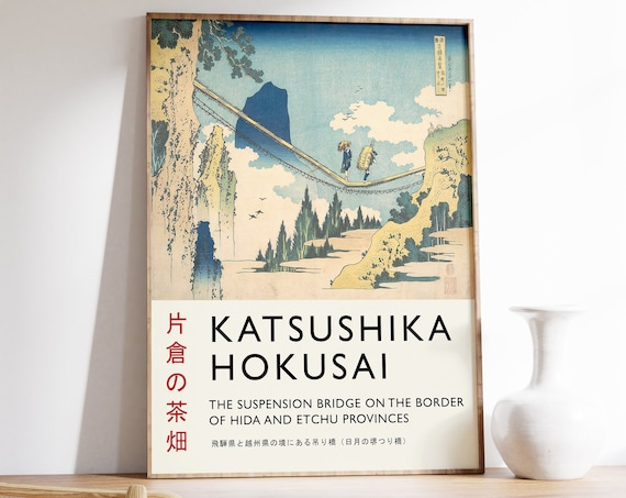 Katsushika Hokusai Suspension Bridge Japanese Woodblock Art Poster
