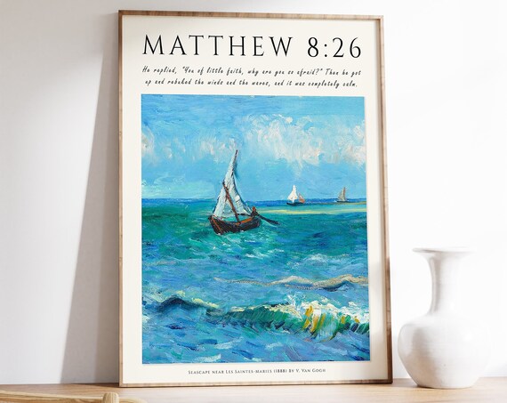 Matthew 8 Verse 26 Bible Verse Van Gogh Seascape Faith Poster Christian
