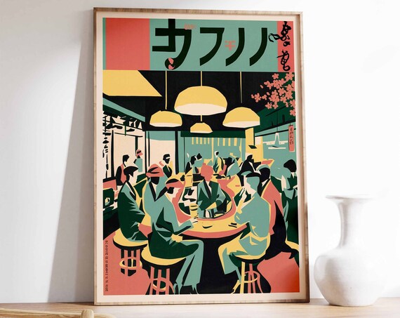 Retro Japanese Izakaya Bar Scene Vintage Nightlife Art Poster