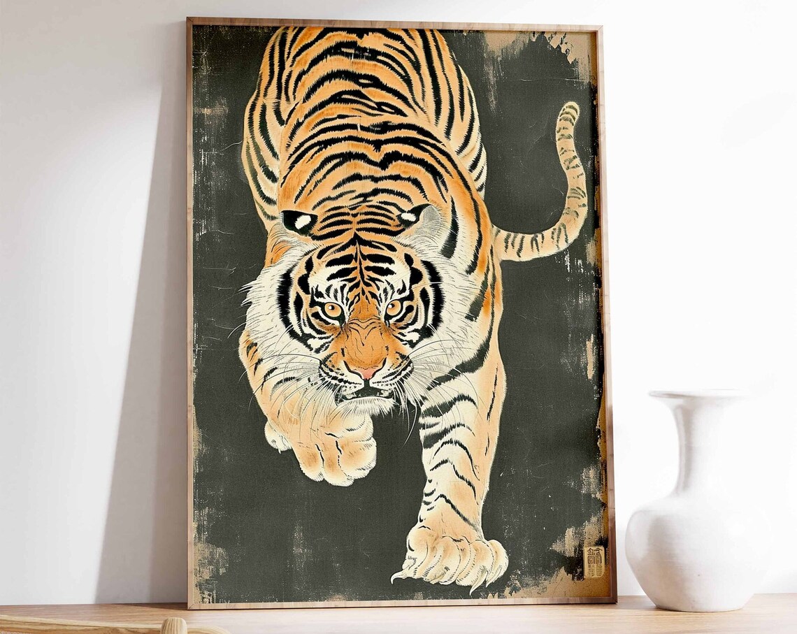 Tiger Print, Vintage Japanese-Inspired Tiger Poster