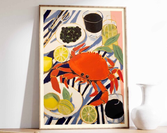 Seafood Art Print Food Poster Crab Print Vintage Kitchen Decor Food Illustration Art Food Poster Cafe Poster Decor Chef Gift