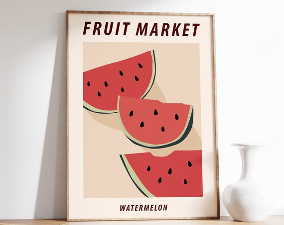Fruit Market Watermelon Poster Fruit Art Fruit Print Summer Fruit Art Watermelon Print Kitchen Decor Kitchen Art Refka A1a2a3a4