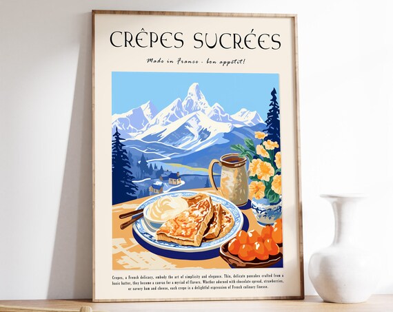 French Crepes Dessert Poster, Kitchen Wall Art Print