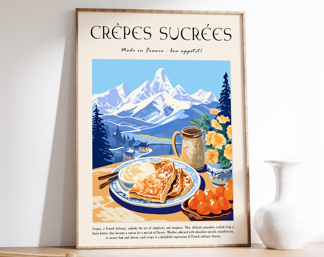 French Crepes Dessert Poster, Kitchen Wall Art Print