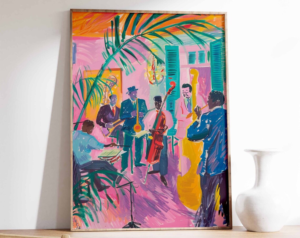 Jazz Band Club Night Performance Colorful Music Painting Poster